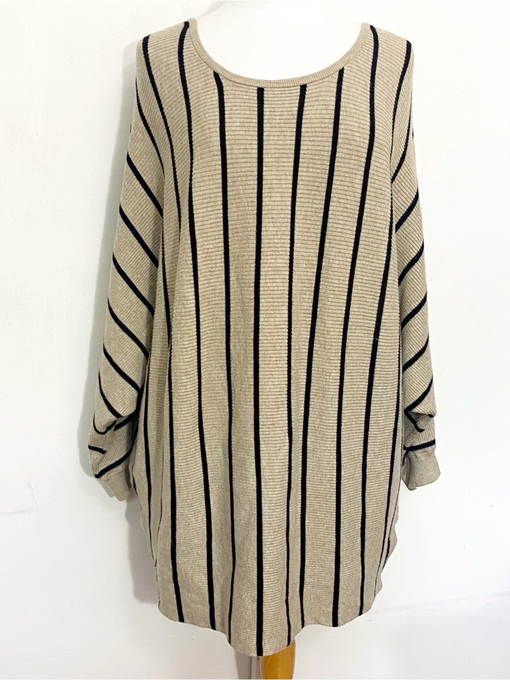 Philosophy Stripe Beige & Black Horizontal Rib Oversize Viscose Blend Sweater 3X